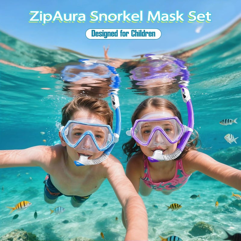 ZipAura Snorkeling Gear for Kids, Kids Snorkel Set for Ages 3-14, Anti-Fog Diving Mask and Dry Top Snorkel Combo Set, Unisex Swimming Goggles - Image 2
